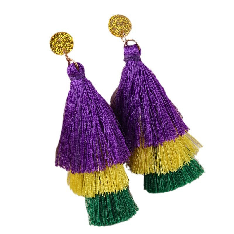 Wholesale Bohemian Mardi Gras Acrylic Earrings tassel Earrings