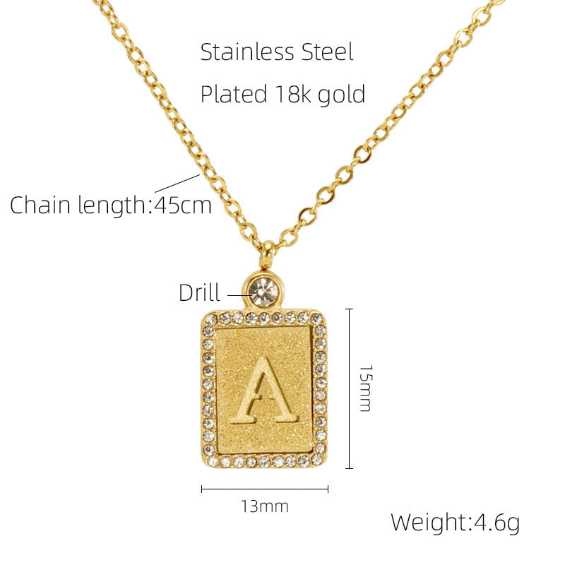 Wholesale Stainless Steel Pressed Sand Necklace Women's Diamond 18K Hollow 26 English Letters Clavicle Chain Choker Necklace ACC-NE-Zhongy002