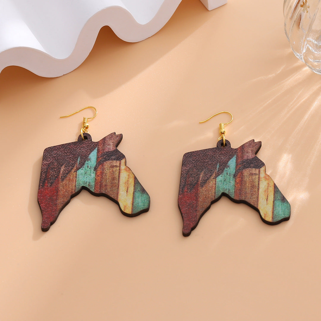 Wholesale American Texas Western Style Retro Colorful Double-sided Wooden Earrings
