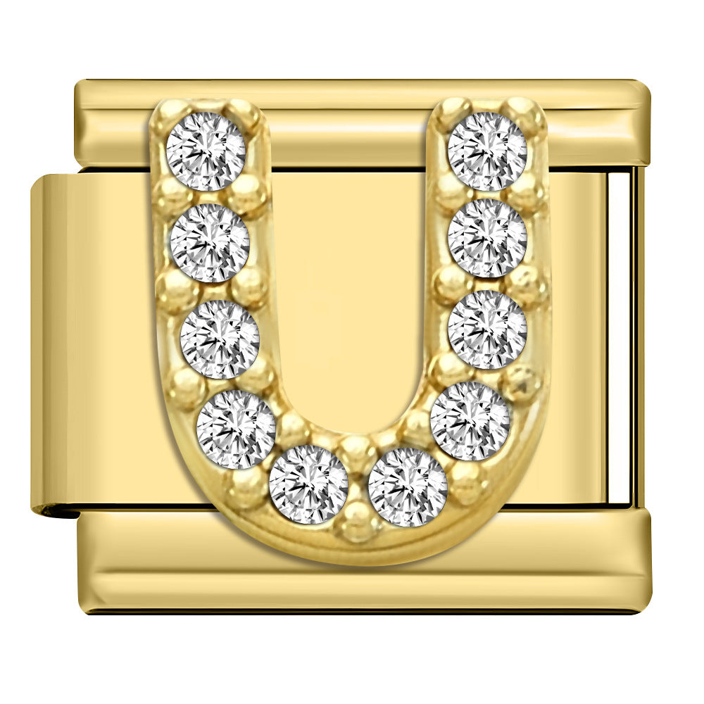 Wholesale Stainless Steel Modular Bracelet with Rhinestones and Gold Letters for Everyday Wear Jewelry Accessory