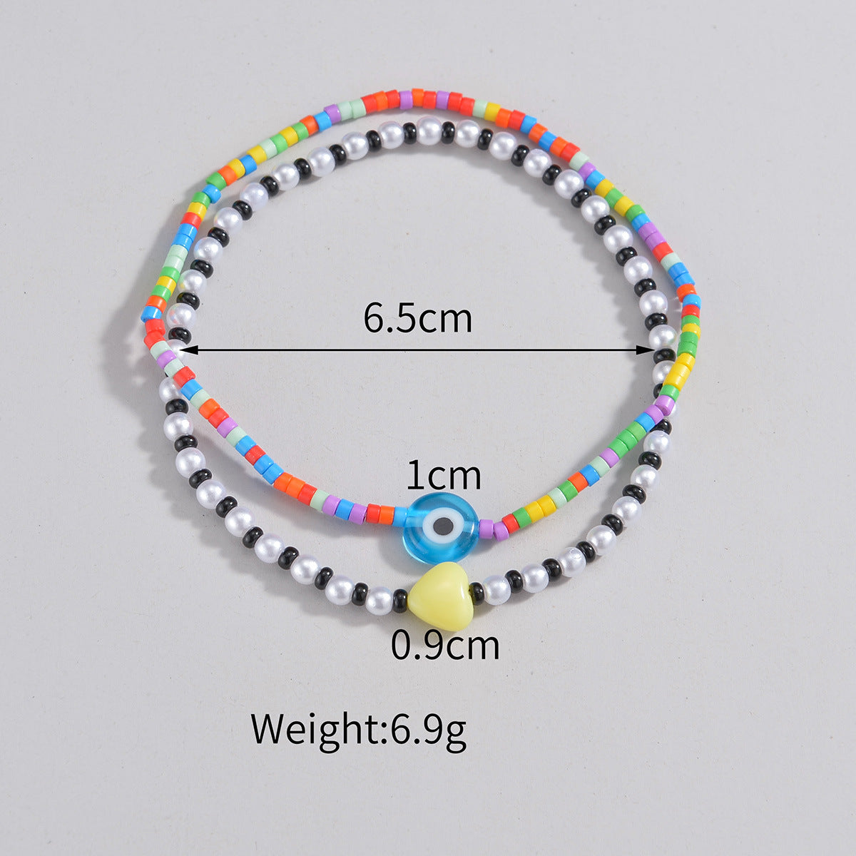 Wholesale  Blue Devil's Eye Yellow Love Color Beads Double Layer Elastic  Anklets