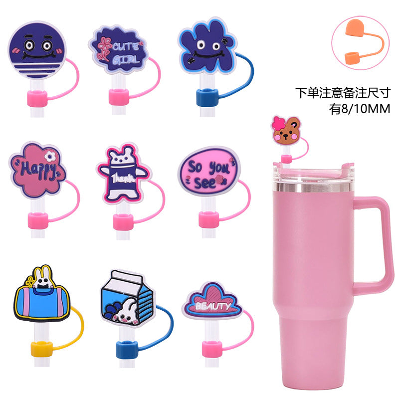 Wholesale Random 100pcs Cute Cartoon Dessert Straw Cover 10MM Straw Tube Cap