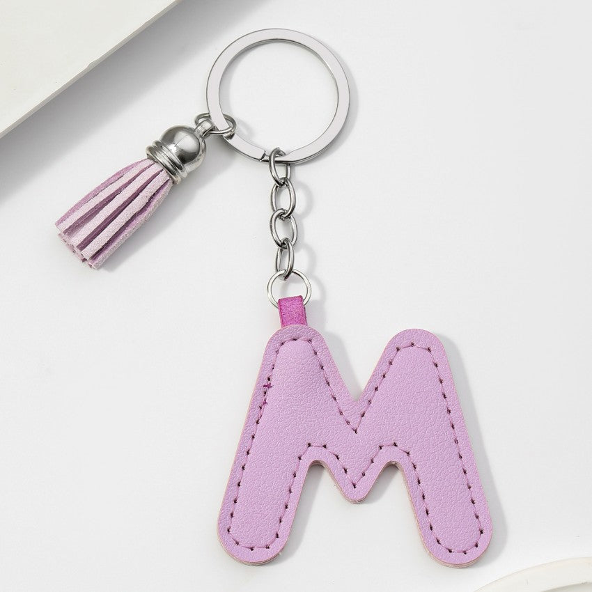 Wholesale PU leather 26 English letters colorful cowhide tassel keychain