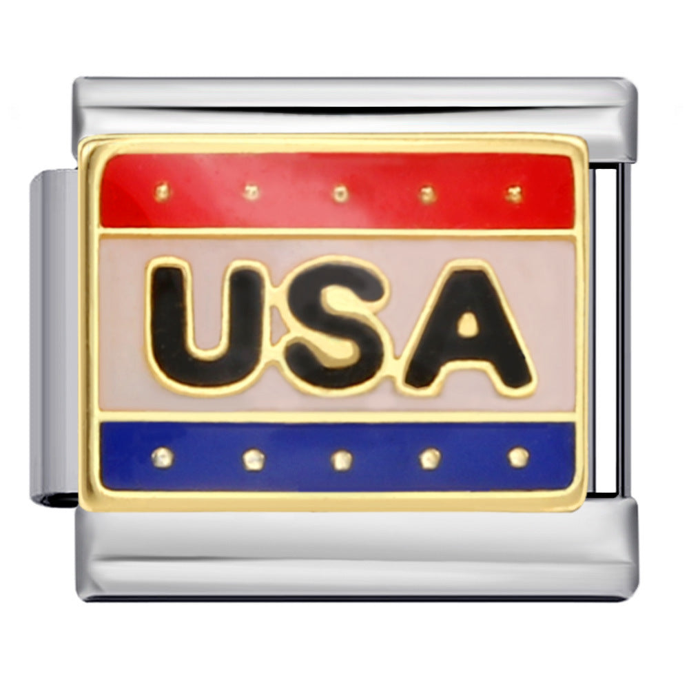 Wholesale Italian Charm Bracelet Flag Flag Stainless Steel Composable Bracelet