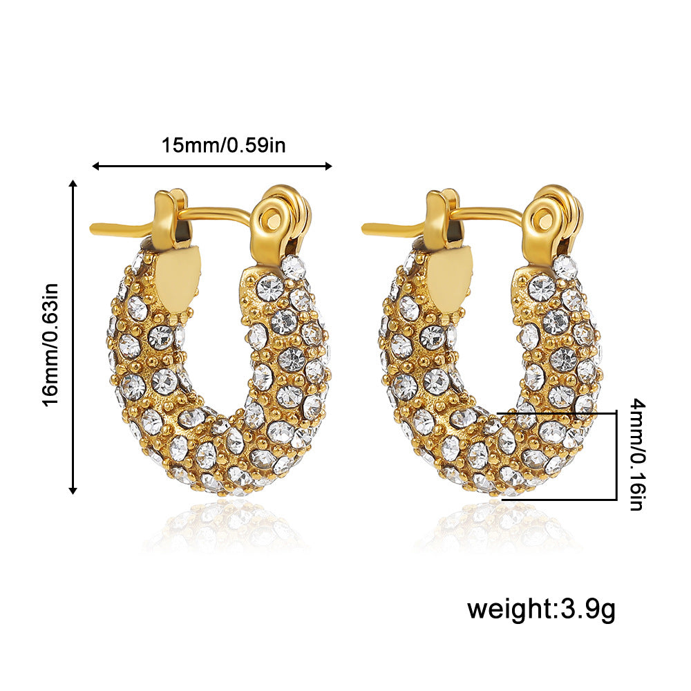 Wholesale  Stainless Steel Plated 18K Gold Kink Earrings with Diamond Twist Pearl Exaggerated Full Diamond Ear Ring