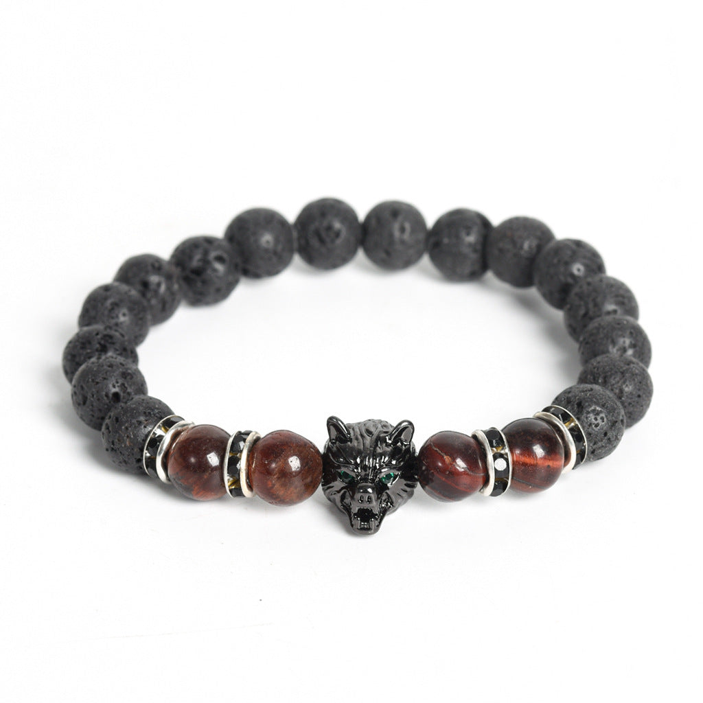 Wholesale Volcanic Stone Wolf Head Crystal Men's Bracelet ACC-BT-ZhiSF001