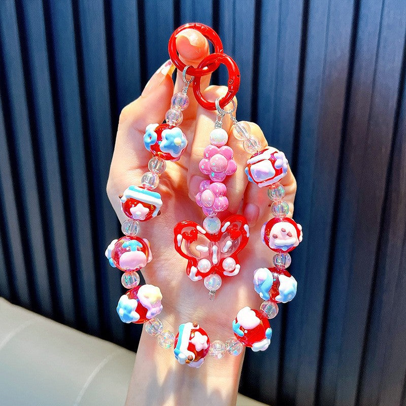 Wholesale cute cartoon butterfly hand-painted beads wristlet keychain