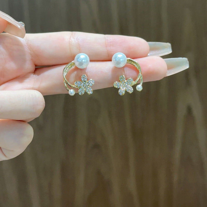 Wholesale S925 silver needle Pearl Diamond Flower  earrings