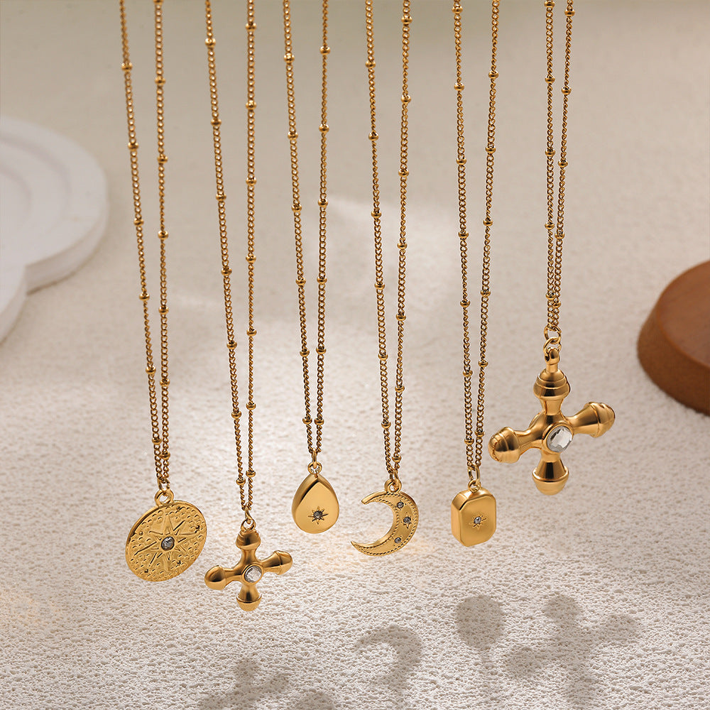 Wholesale  stainless steel 18K gold solid small tag inlaid zircon pendant necklace