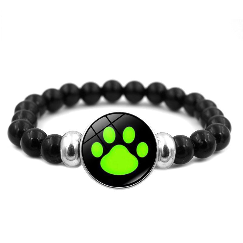 Wholesale Cartoon Ladybug Bear Paw Print Black Elastic Bead Bracelet Handmade Glass Jewelry Gift