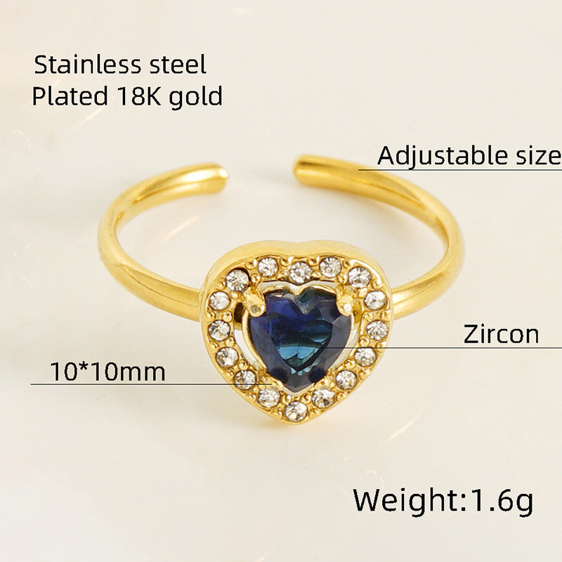 Wholesale Titanium Steel Diamond Heart Movable Adjustable Zircon Rings ACC-RS-ZhongXin004