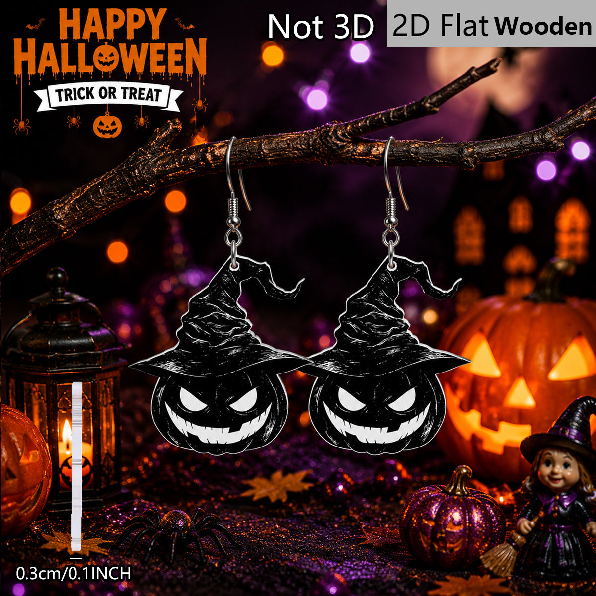 Wholesale  Themed Wooden Earrings With Pumpkin Witch Hat And Ghost Designs Fashion Jewelry Accessory