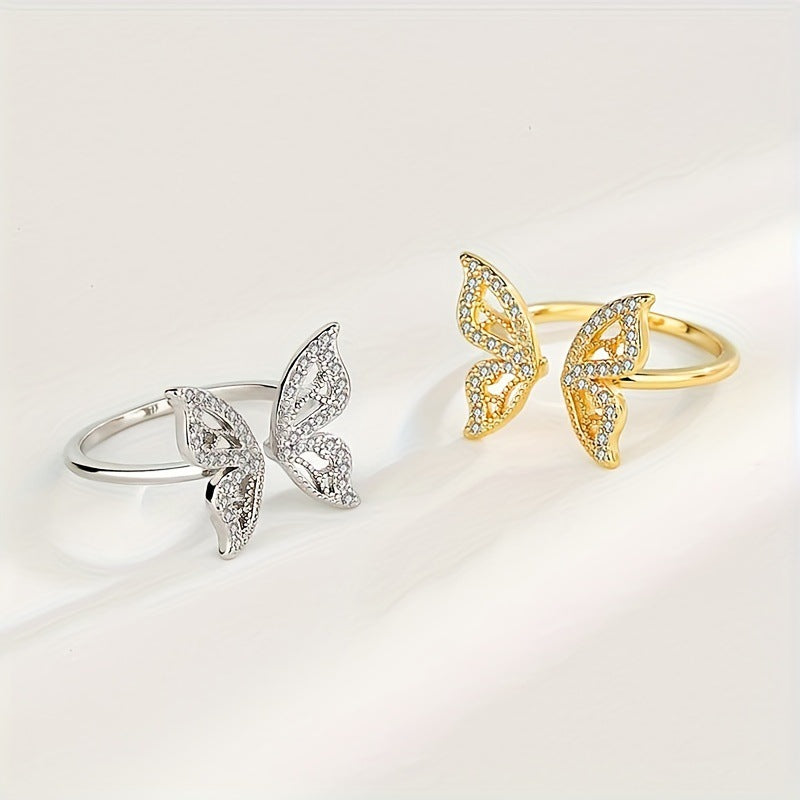 Wholesale Copper diamond zircon butterfly ring opening Rings