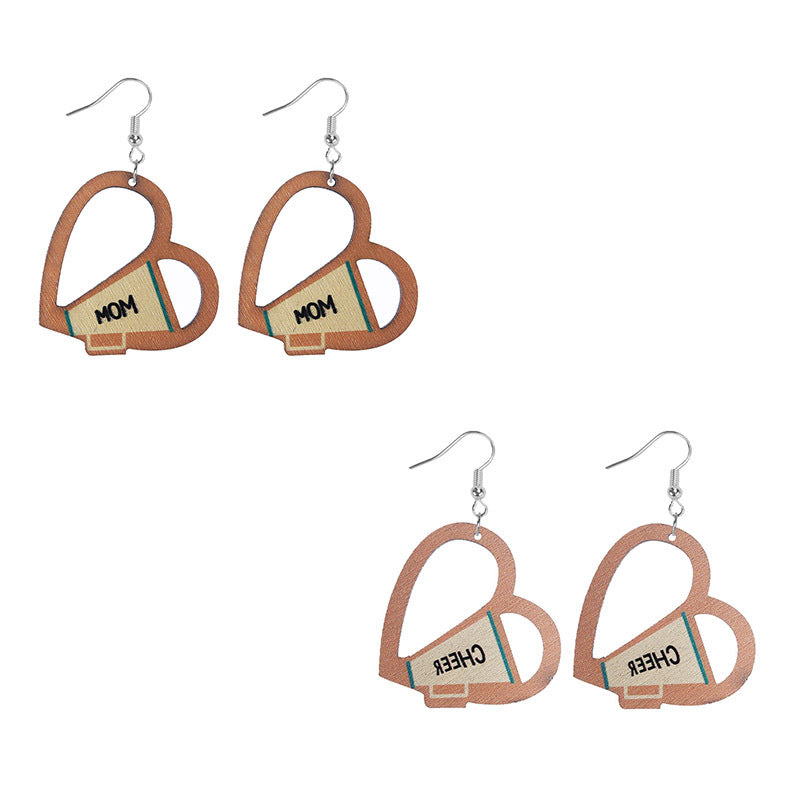 Wholesale Mother's Day love horn wooden earrings