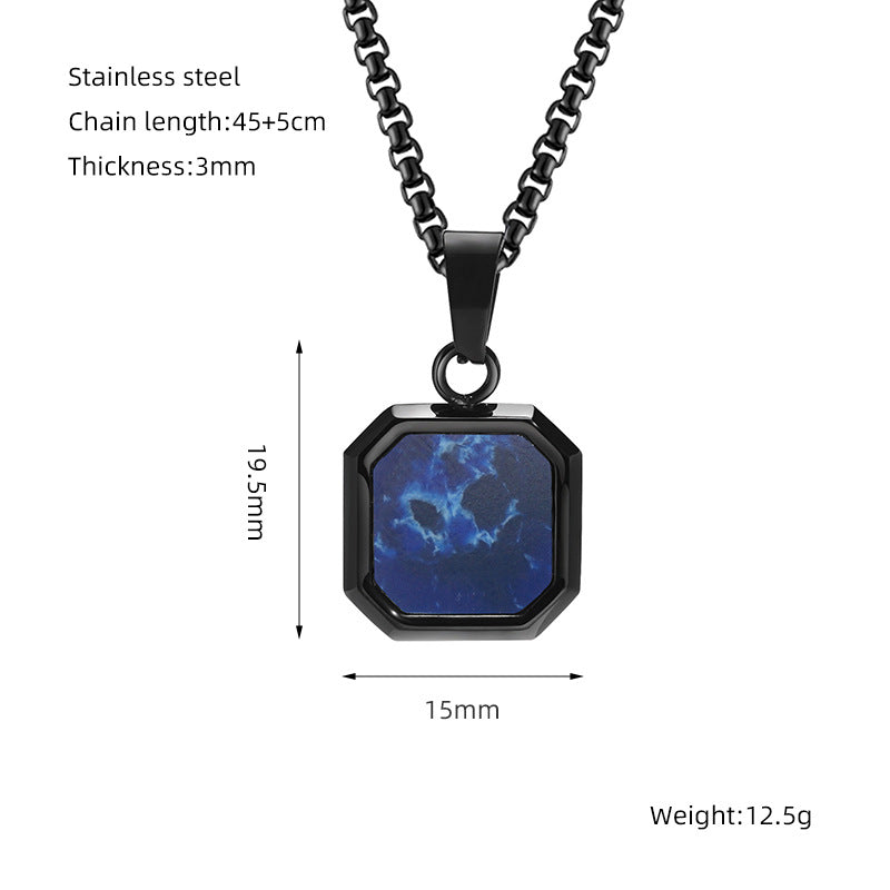 Wholesale  titanium steel hip-hop blue pine stone pendant  necklace jewelry
