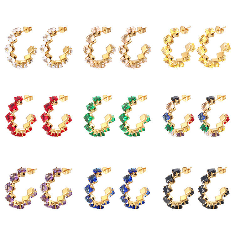 Wholesale Square Claw Zircon Earrings Stainless Steel Jewelry Accessory