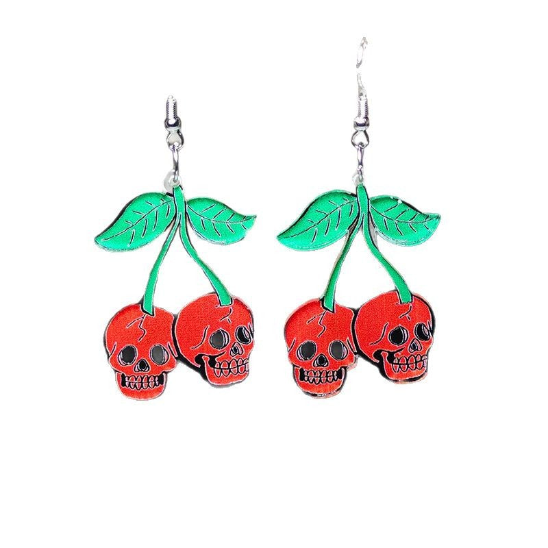 Wholesale Red Cherry Skull Halloween Earrings