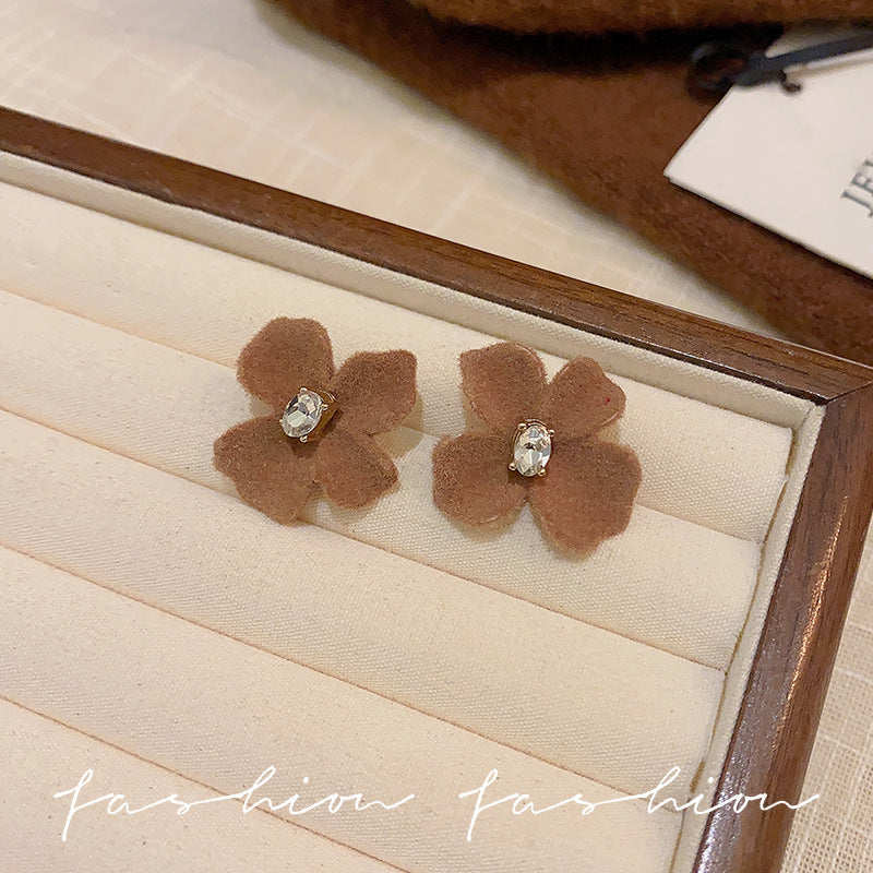 Wholesale 925 silver needle flocking plush earrings literary exaggerated earrings