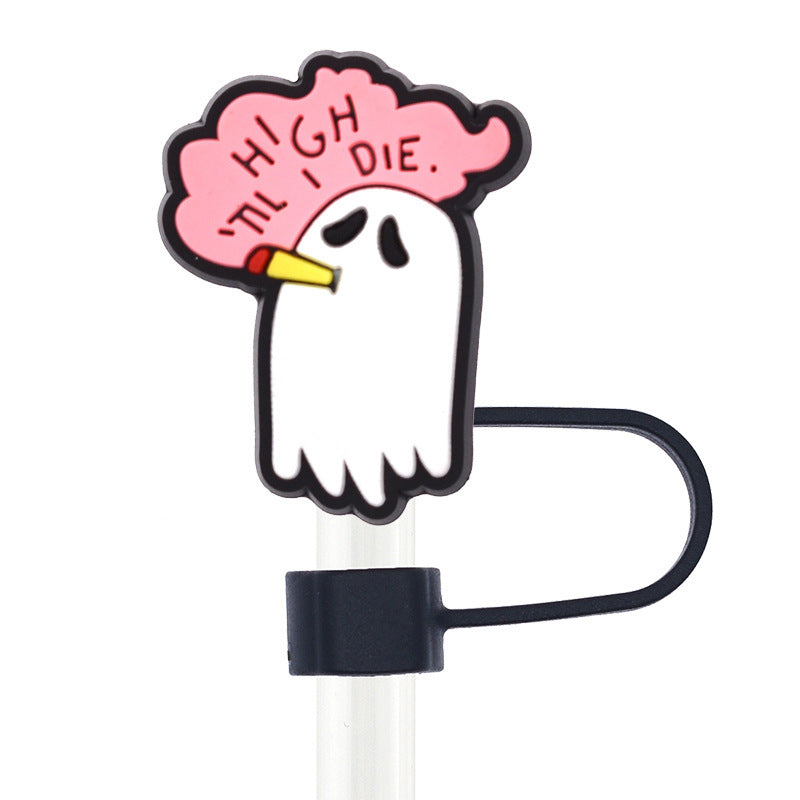 Wholesale 50pcs 10mm Straw Cover Cartoon Cute Ghost Silicone Straw Caps for Cup Decoration Straw Tube Cap ACC-SCR-SSL003
