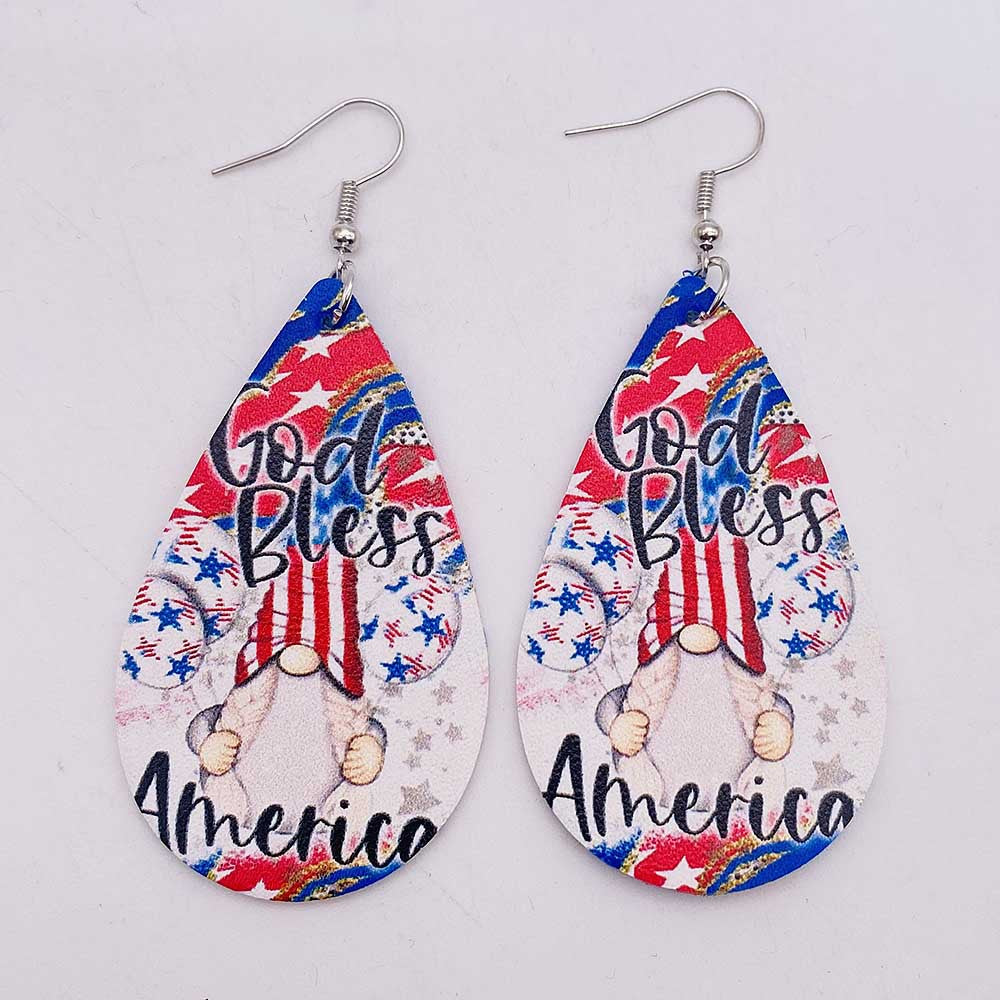 Wholesale Red  Blue and White Teardrop  Leather Western-Style Stud Earrings