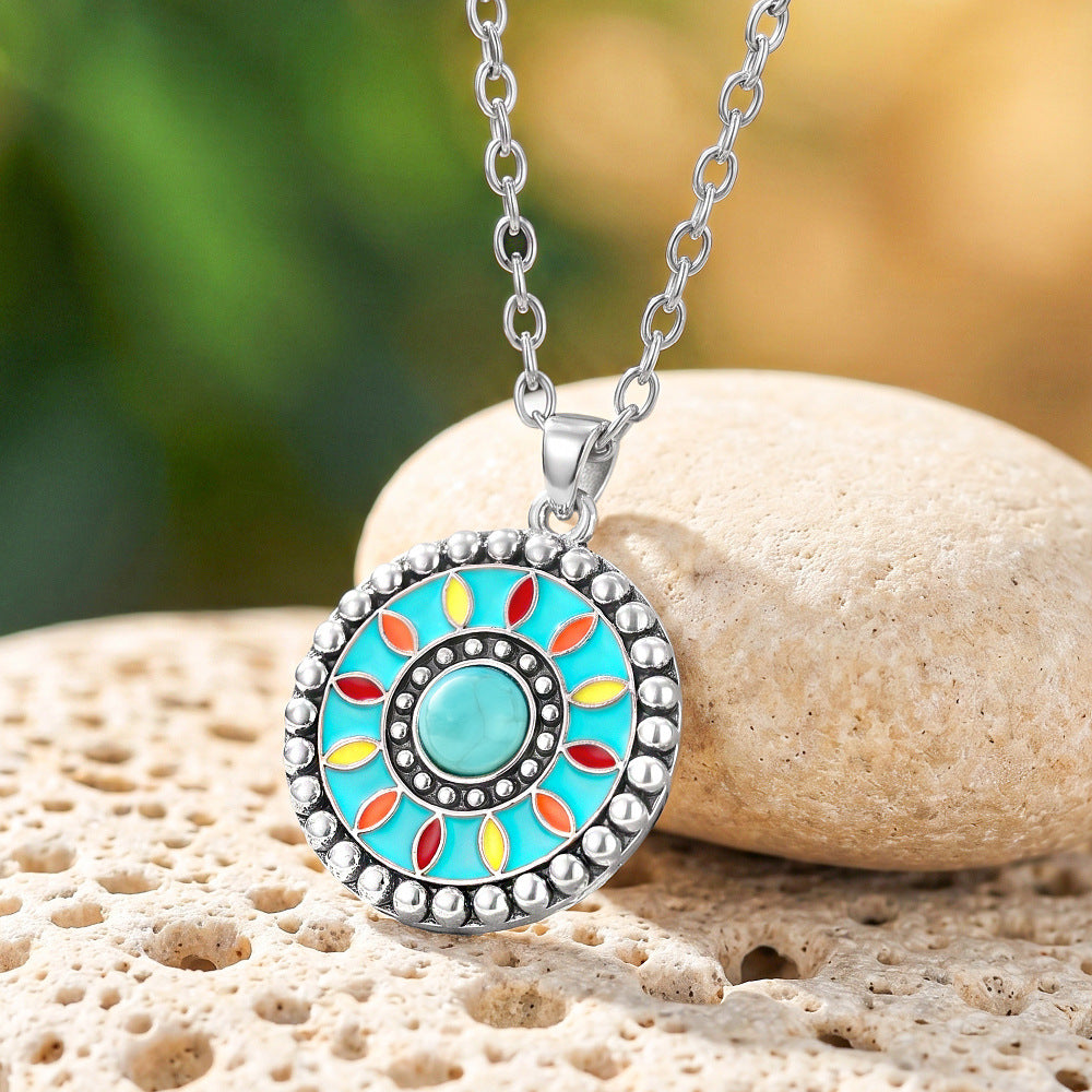 Wholesale Bohemian Sunflower Earrings and Necklace Set Retro Ethnic Style Zinc Alloy Electroplated Jewelry Accessory for Everyday Wear