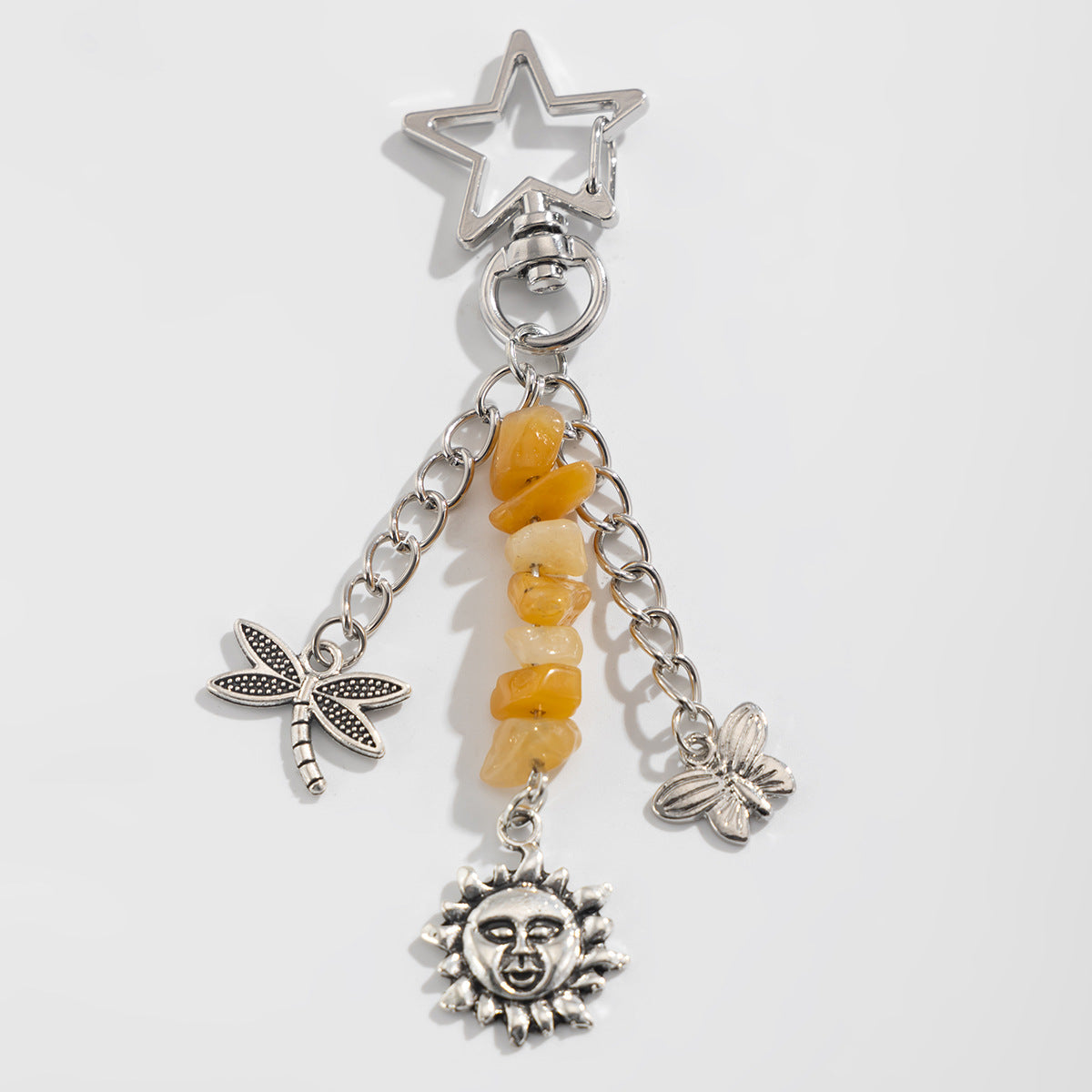 Wholesale geometric stars moon irregular gravel butterfly pendant keychain