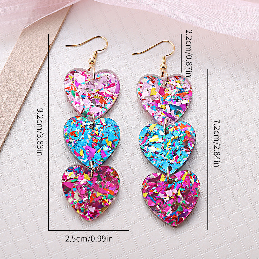 Wholesale  Valentine's Day Love Acrylic Triple Pendant Earrings