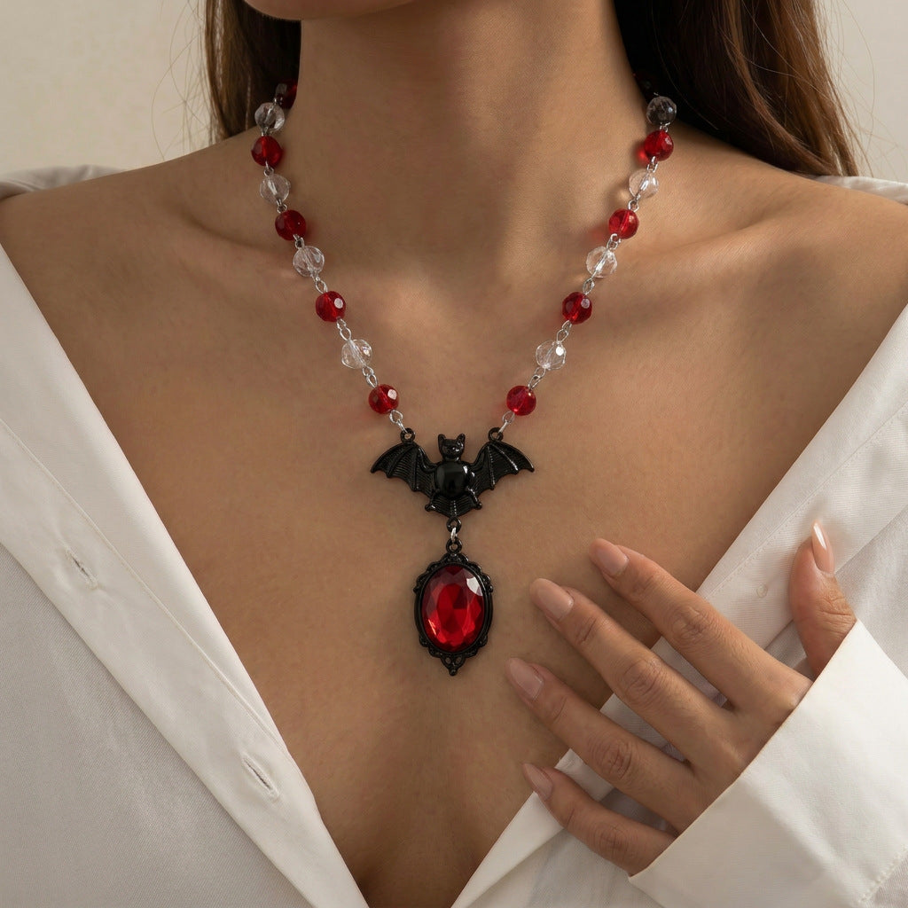 Wholesale Gothic Vampire Bat Red Crystal Choker Necklace  Party Jewelry Accessory