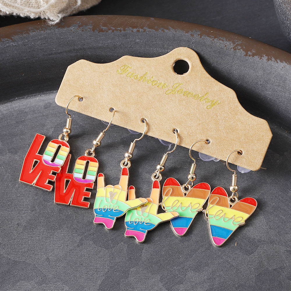 Wholesale Rainbow Color Earrings Set Love Flag English Earrings