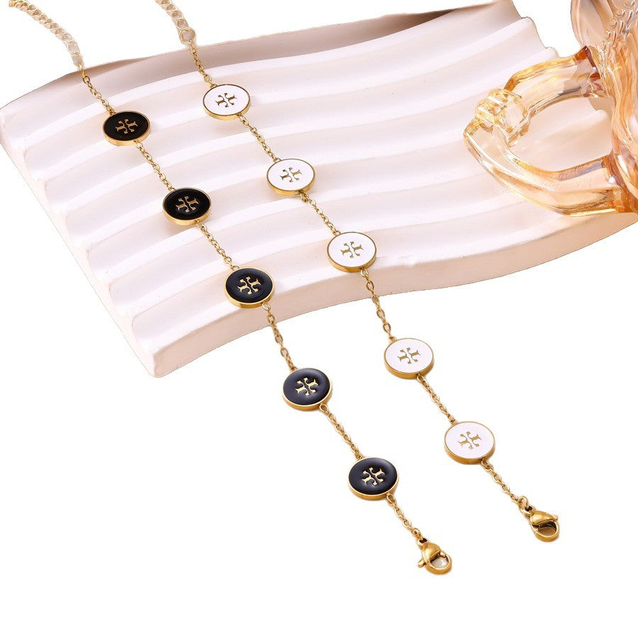 Wholesale European Style Round Oil-Drip Snowflake Bracelet Stainless Steel with Double T Letters Fashion Jewelry for Women Boutique Resale