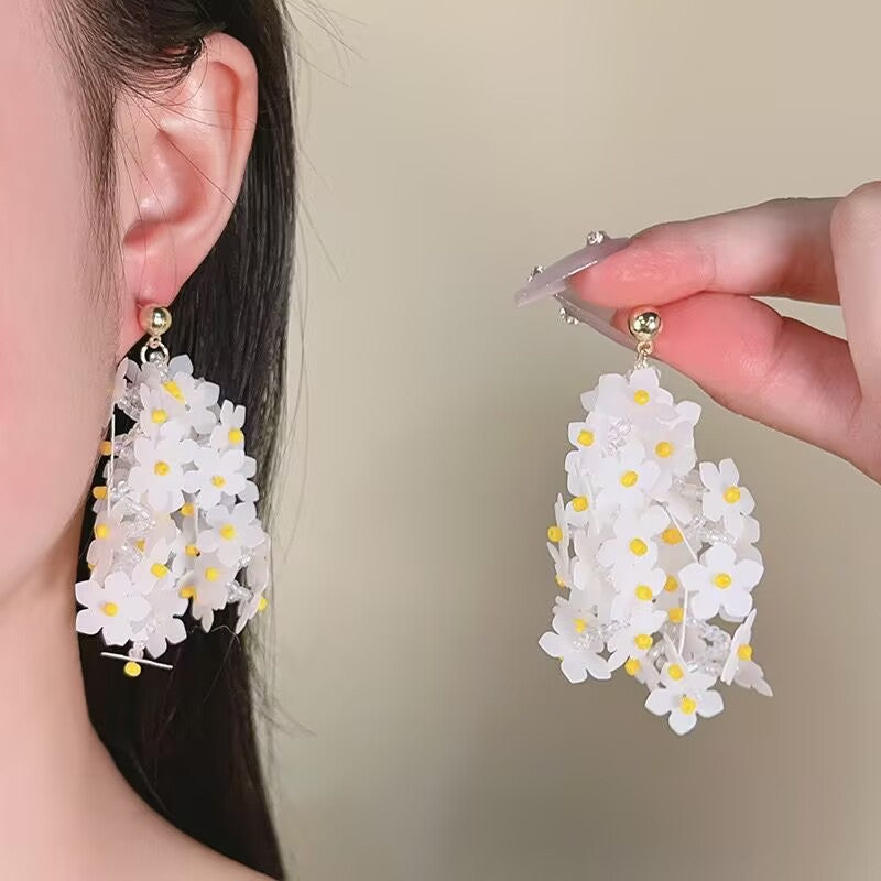 Wholesale acrylic round ball braided beaded  flower tassel earrings