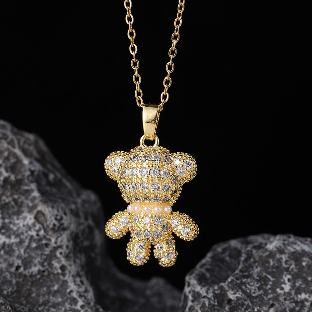 Wholesale Copper Zircon Electroplated Colorful Bear Pendant Necklaces ACC-NE-SY004