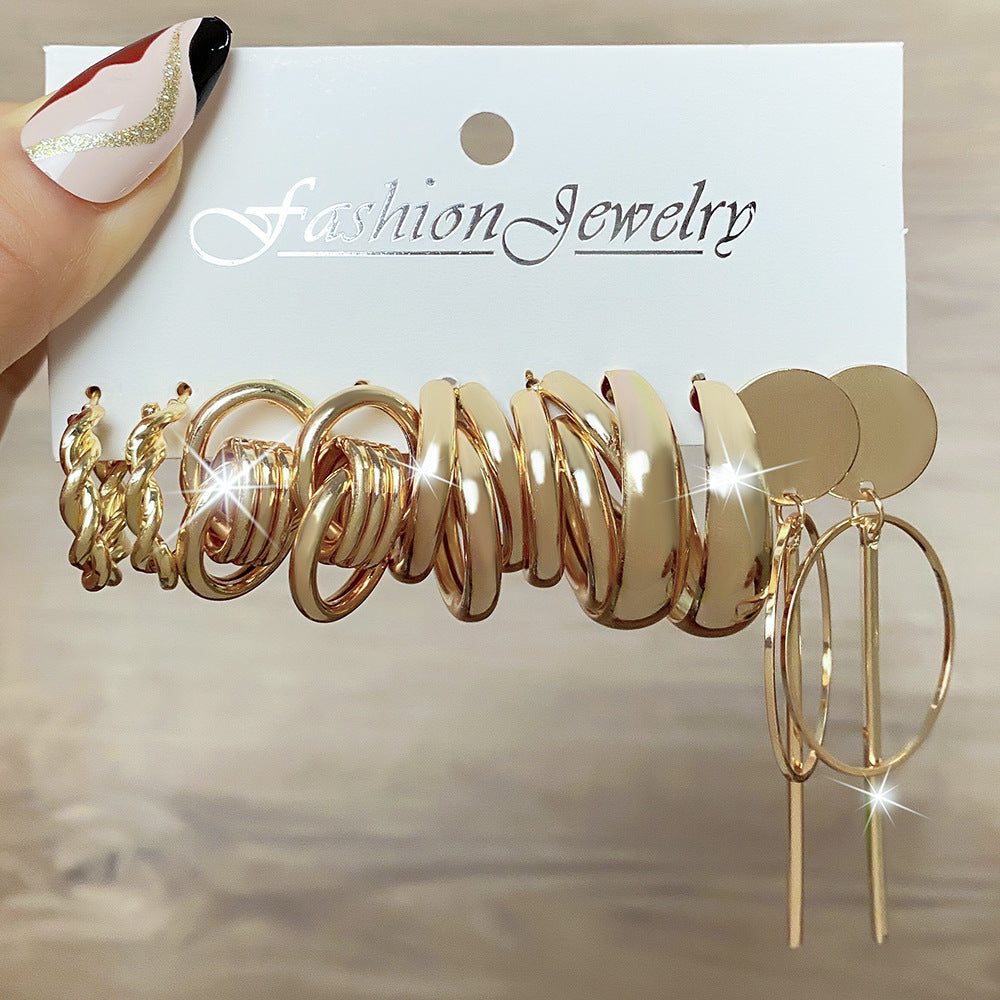 Wholesale  Geometric Multi-layer C- shaped Pearl Earrings Set