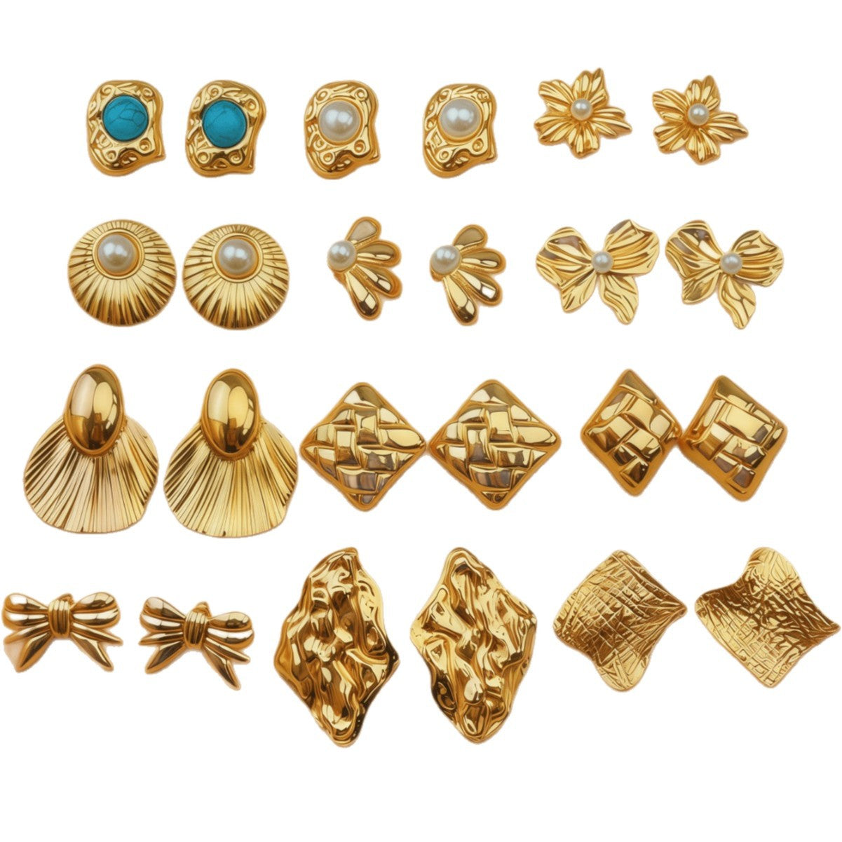 Wholesale Stainless steel gold irregular hollow embossed design earrings