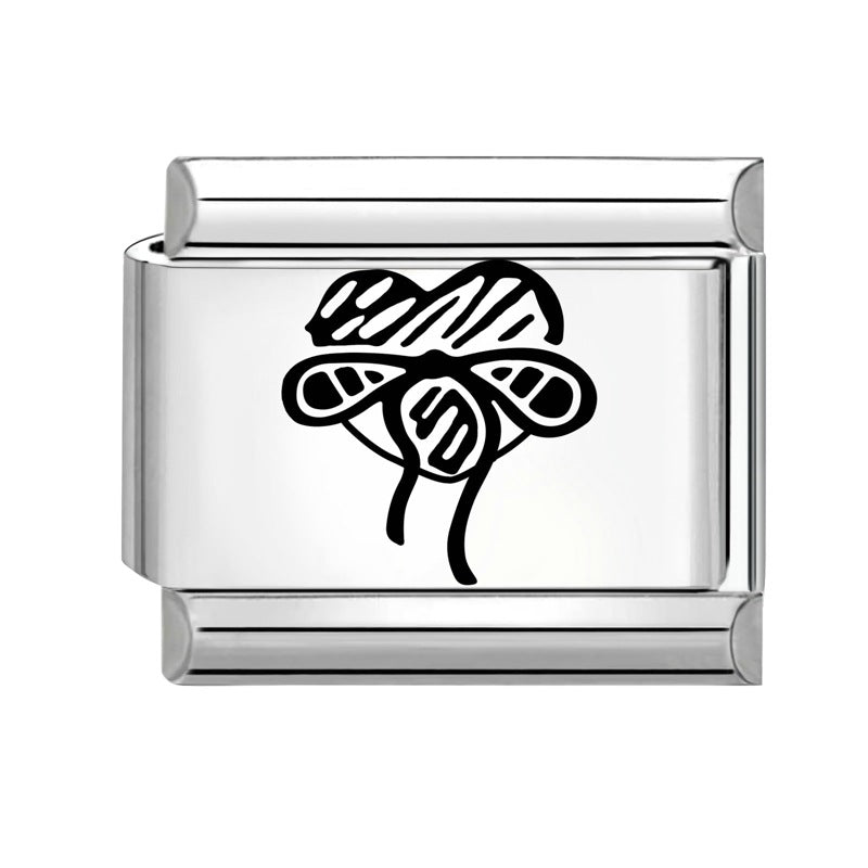 Wholesale Italian Charm Bracelet 9mm DIY Splicing Black and White Lettering Stainless Steel Composable Bracelet