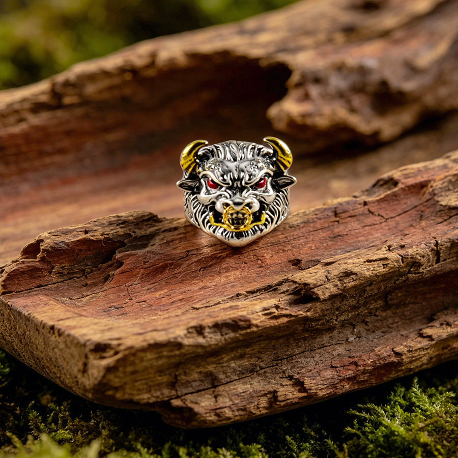 Wholesale Stylish Angry Bull Head Open Ring Zinc Alloy Men S Fashion Accessory