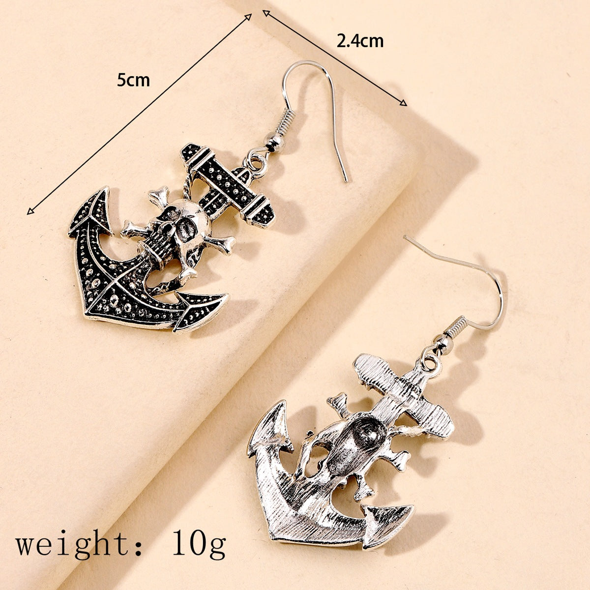 Wholesale Gothic Punk Skull Anchor Earrings Antique Silver Zinc Alloy Jewelry Accessory for