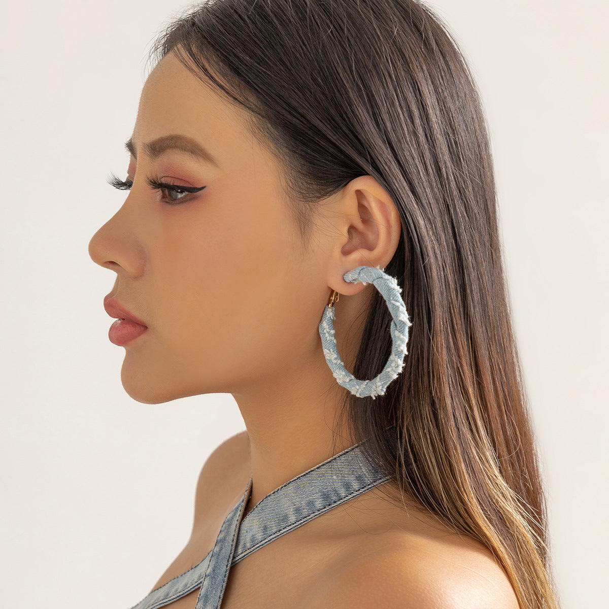 Wholesale Retro Exaggerated Denim Printed Cloth Earrings Studs Statemente Earrings ACC-ES-DN007