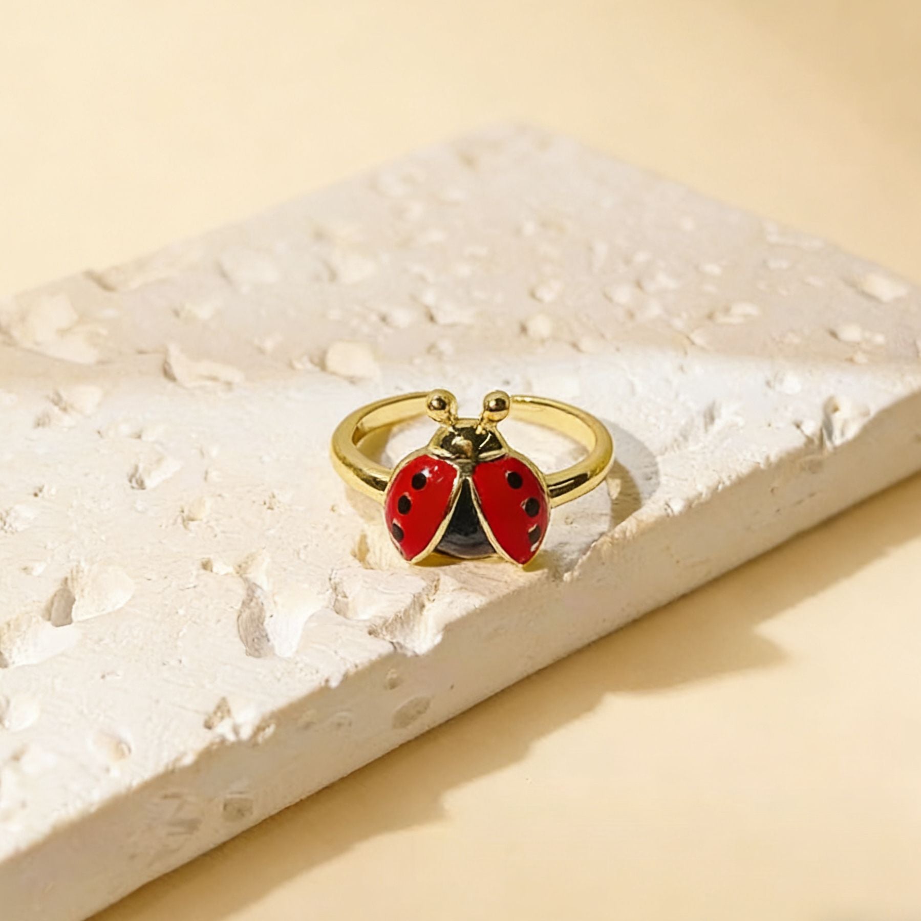 Wholesale Colorful Enamel Ladybug Ring Adjustable Open Insect Design Jewelry Accessory for Everyday Wear