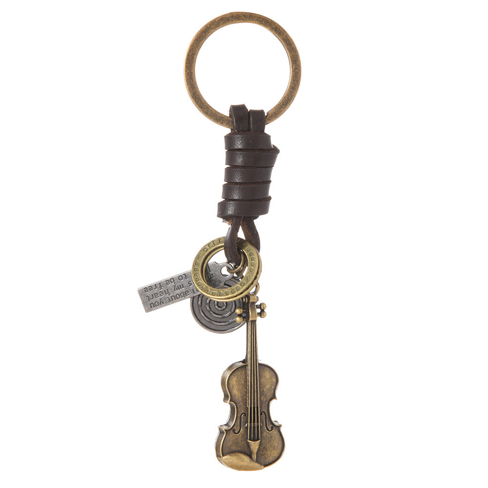 Wholesale Alloy Bronze Ship Anchor Vintage Woven Cowhide Pendant Keychains