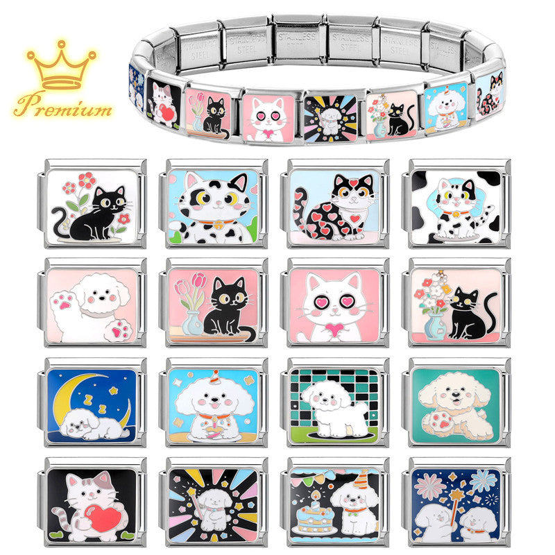 Wholesale  9mm Italian Charm Starter Bracelets DIY square Single Section Creative Stainless Steel Composable Bracelet