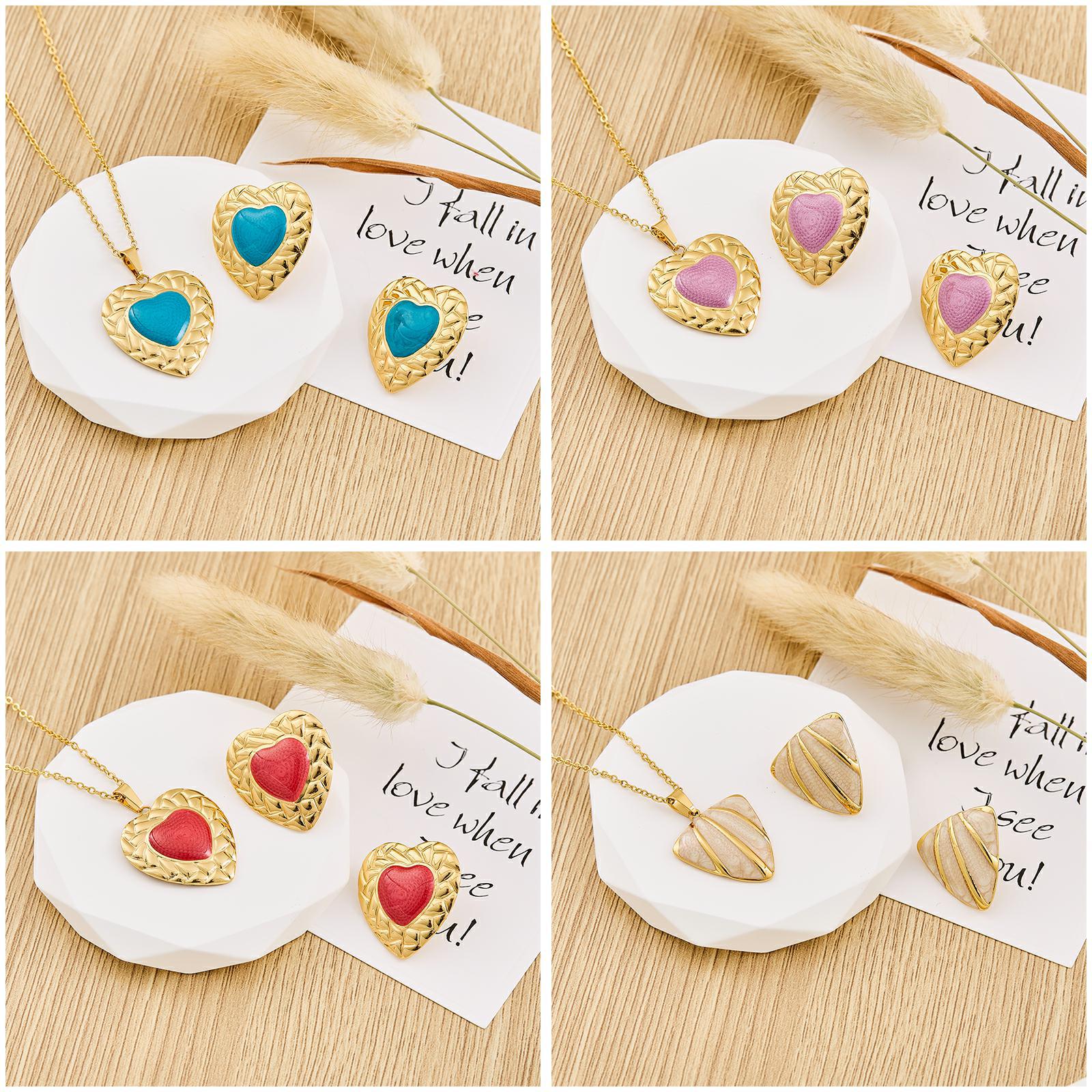 Wholesale Stainless Steel Electroplated Gemstone-Encrusted Heart-Shaped Necklace Sweet Style for Women Party Wear