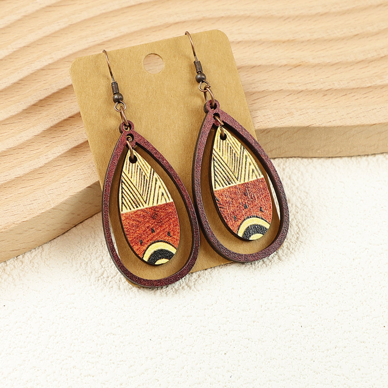 Wholesale Sports Balls Baseball Softball Bohemian Style Ethnic Style Hollow Pendant Wooden Women's Earrings