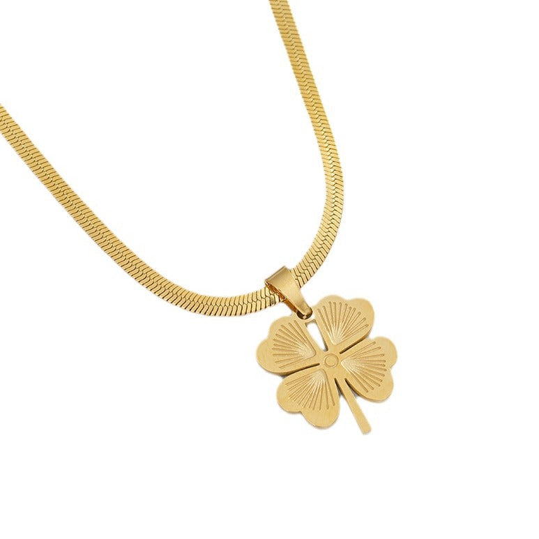 Wholesale Four-Leaf Clover Pendant Titanium Steel Snake Bone Chain Necklace Electroplated Jewelry Accessory for Resale