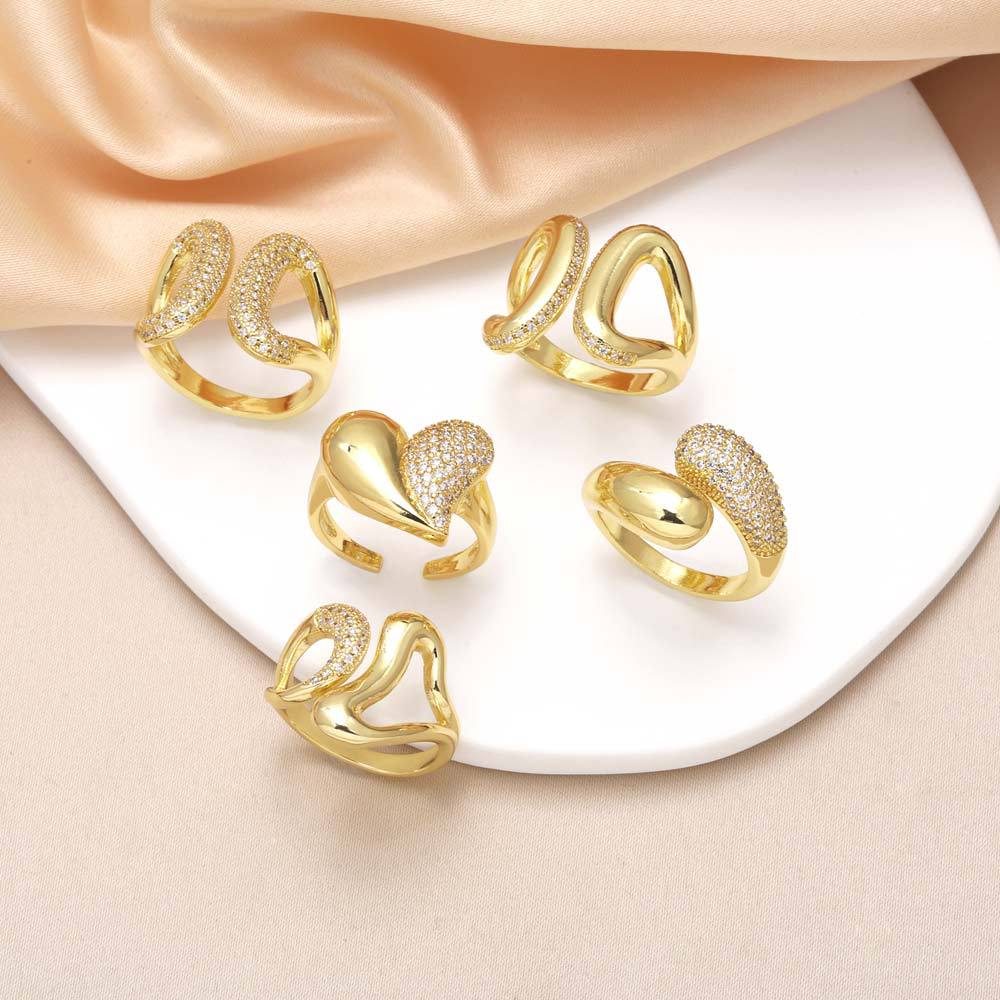 Wholesale love heart gold plated zircon open ring