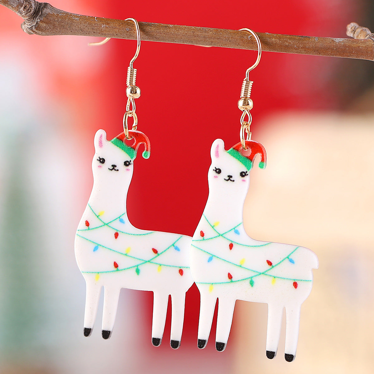 Wholesale Christmas Hat Lantern Alpaca Pendant Earrings