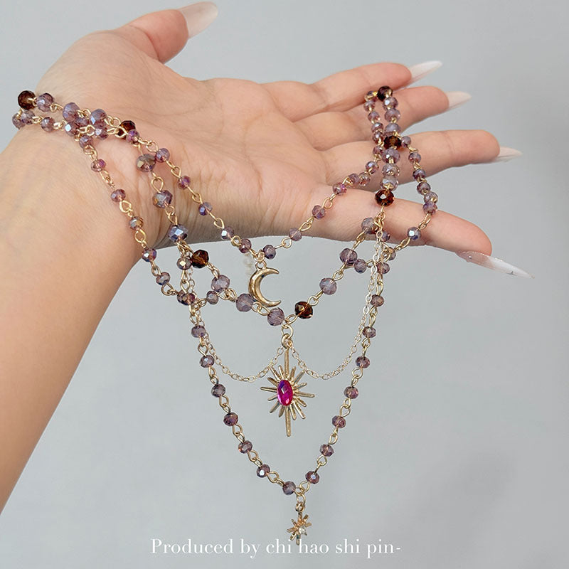 Wholesale Exaggerated moon and sun tassel necklace