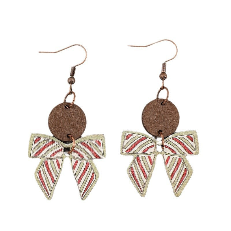 Wholesale  Bow Spliced Small Disc Wooden Retro Women's Earrings
