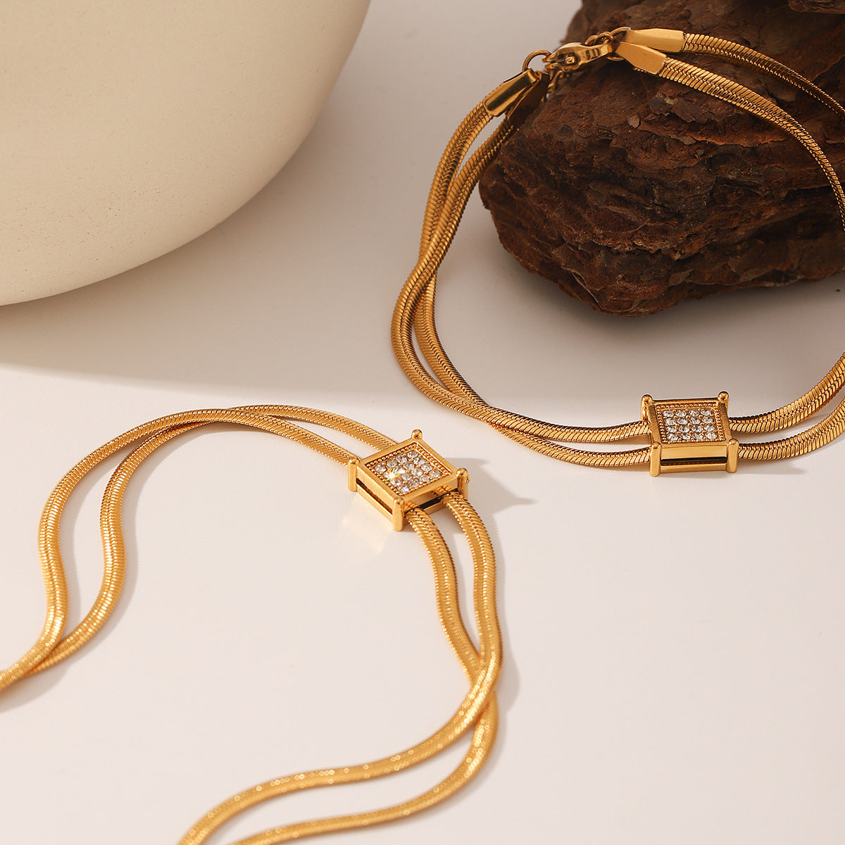 Wholesale Stainless Steel 18K Gold Double-layer Necklace Bracelet Light Luxury Necklaces