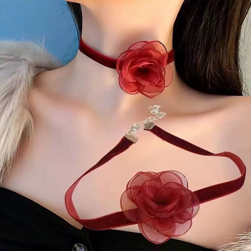 Wholesale Handmade Fabric Flower Choker Necklace With Wax Rope Trendy Jewelry Accessory For Women Gift